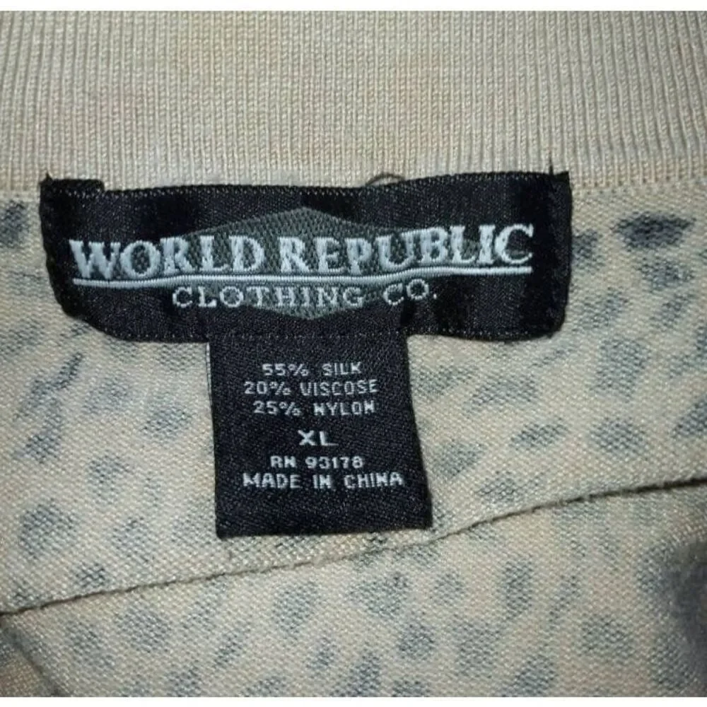 WORLD REPUBLIC CLOTHING CO. BLACK & TAN LEOPARD PRINT TOP SZ.XL EUC.